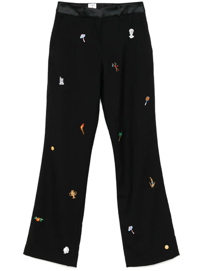 Motif-Embroidered Tailored Trousers