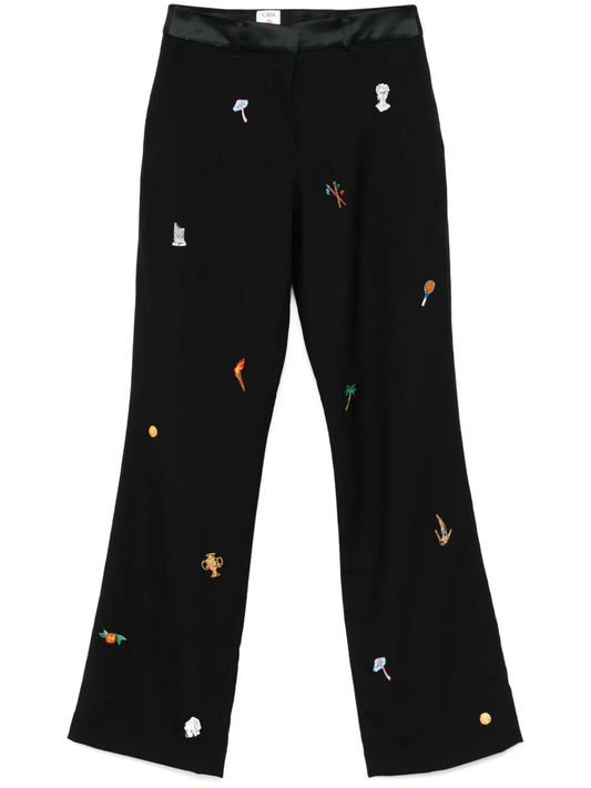 Motif-Embroidered Tailored Trousers