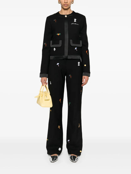 Motif-Embroidered Tailored Trousers