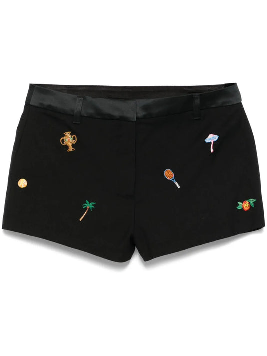 Motif-Embroidered Tailored Shorts