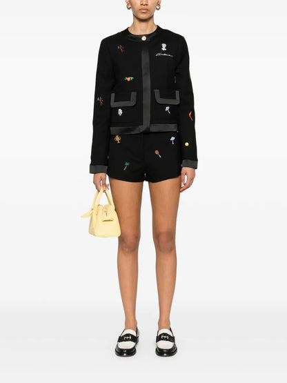 Motif-Embroidered Tailored Shorts