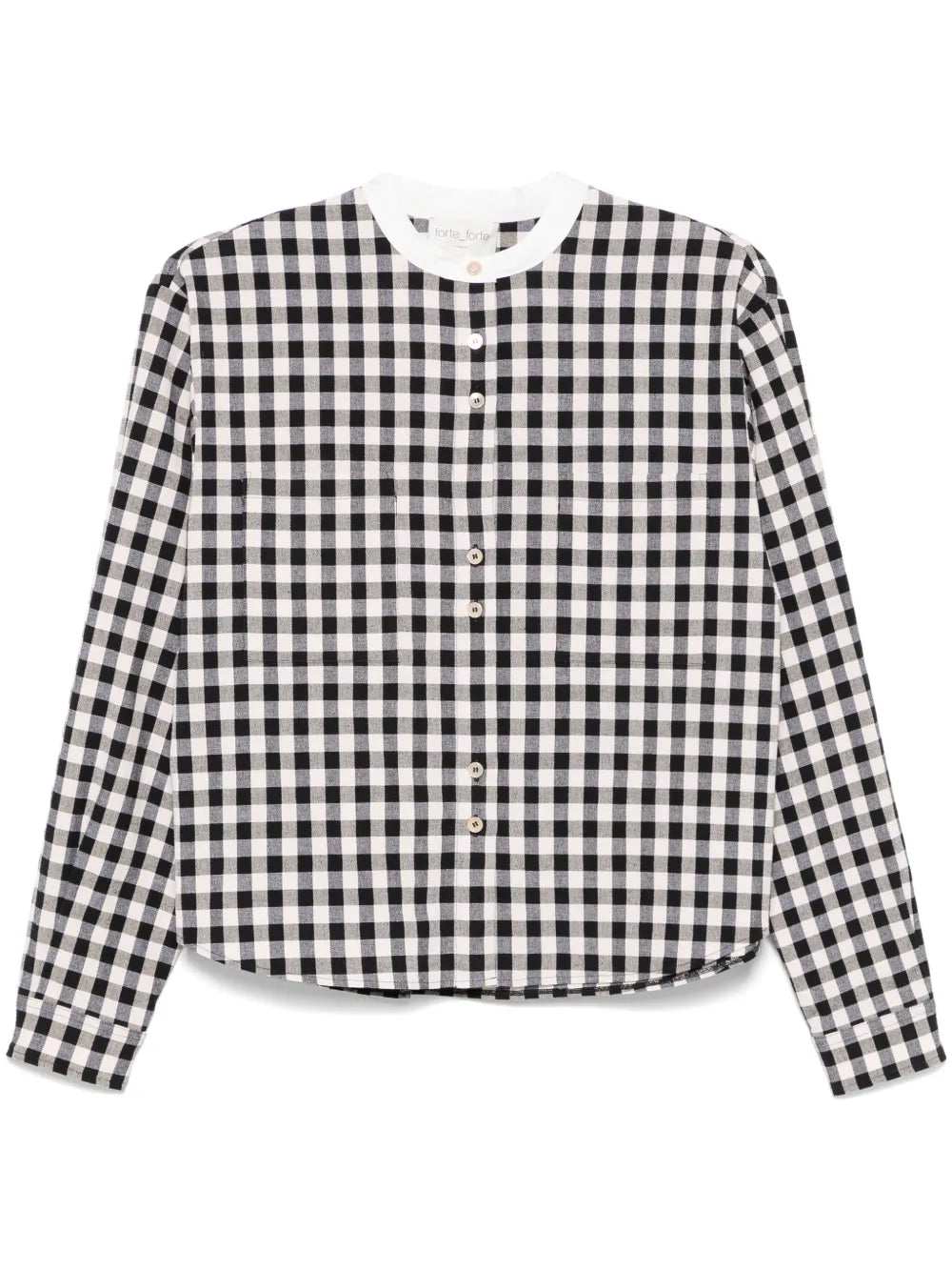 Granddad-Collar Gingham-Check Shirt