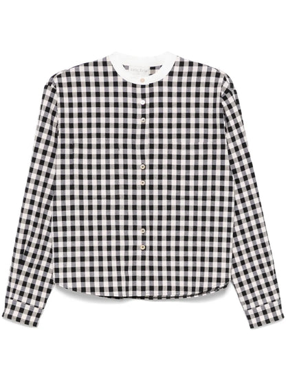 Granddad-Collar Gingham-Check Shirt