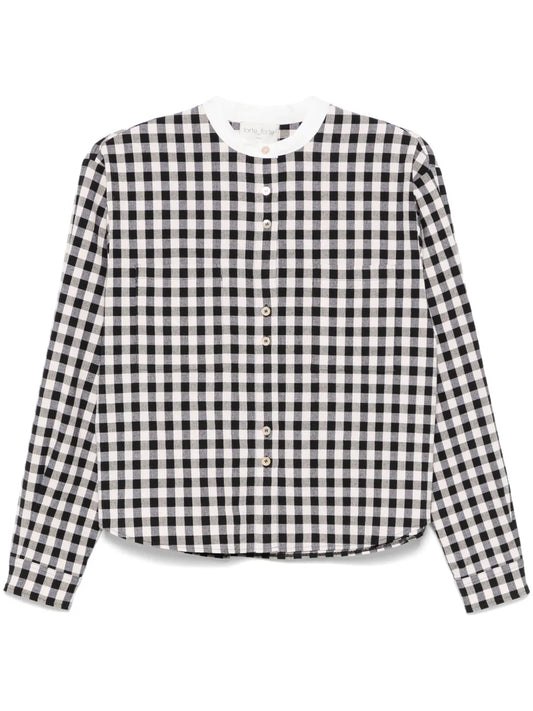 Granddad-Collar Gingham-Check Shirt