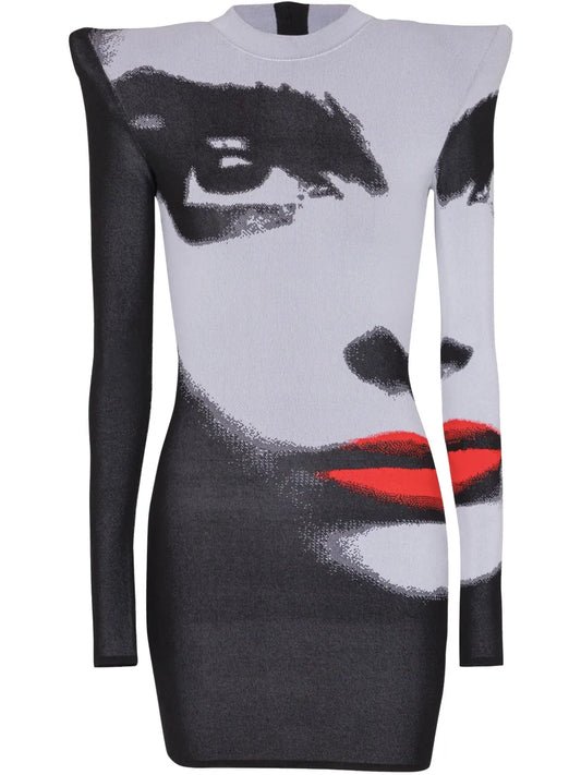 Face-Motif Mini Dress
