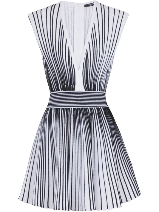 Two-Tone Flared Knitted Dress