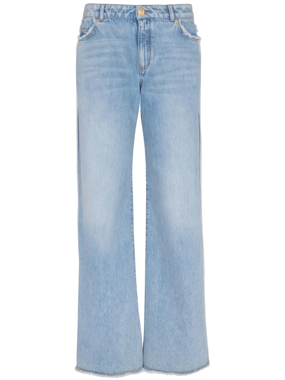 Frayed-Trim Straight-Leg Jeans