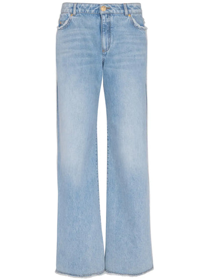 Frayed-Trim Straight-Leg Jeans