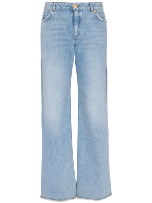 Frayed-Trim Straight-Leg Jeans