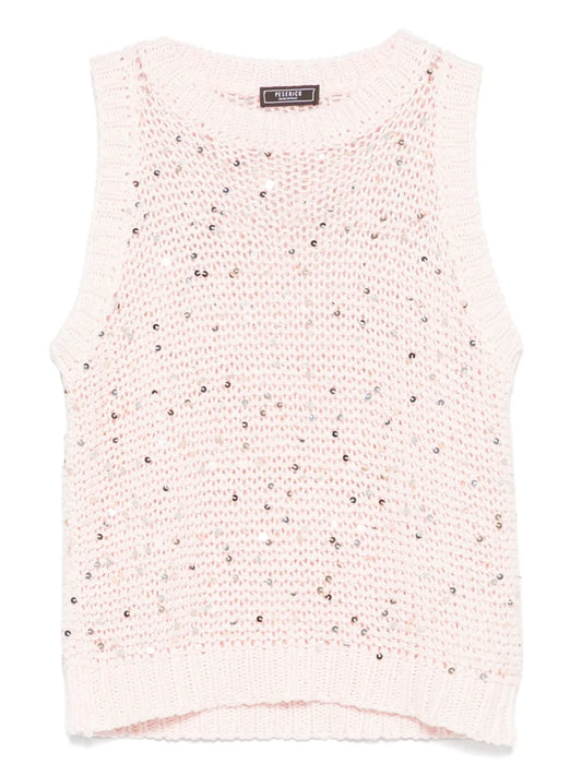 Sequin-Embellished Tricot Vest
