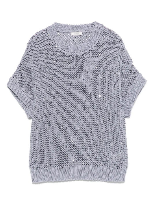 Sequin-Embellished Cotton Top