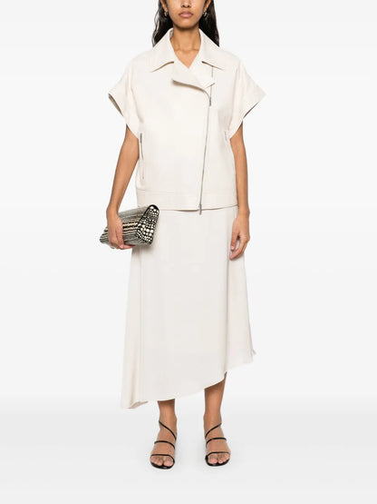 Leather Short-Sleeve Biker Jacket