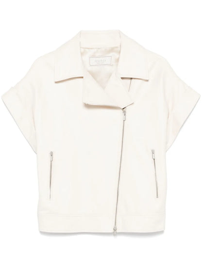 Leather Short-Sleeve Biker Jacket