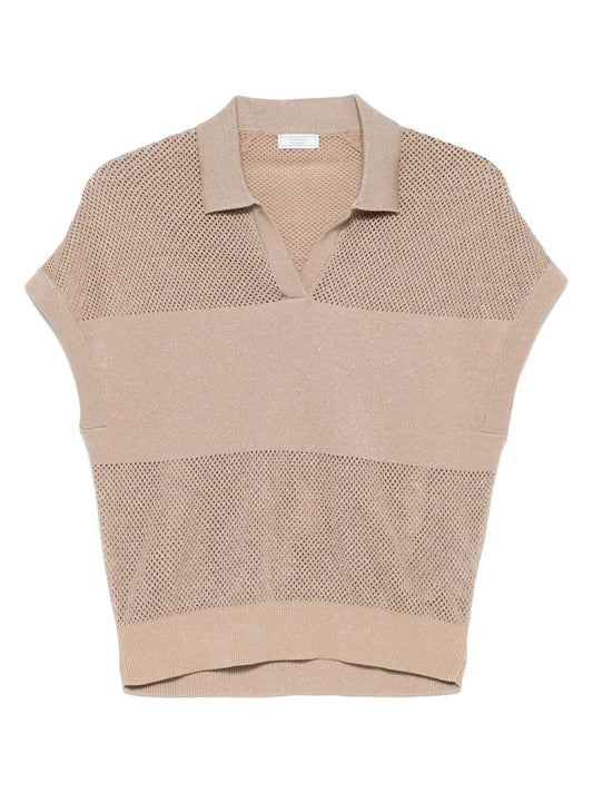 Lurex-Embellished Polo Top