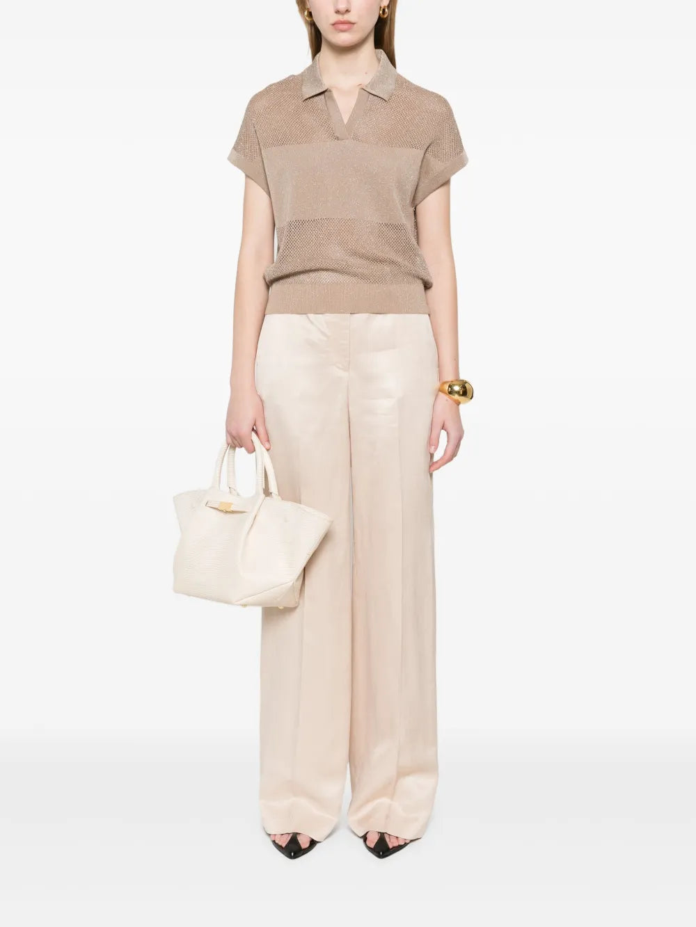 Lurex-Embellished Polo Top