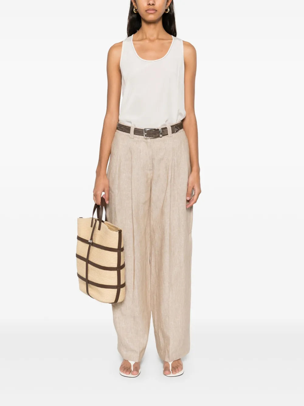 Mélange-Effect Linen Trousers