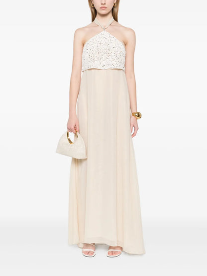 Contrast-Panel Maxi Dress