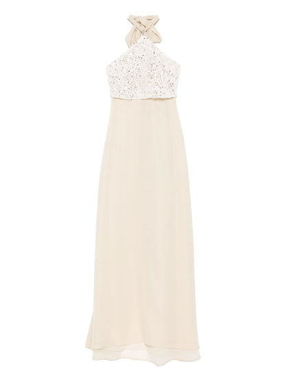 Contrast-Panel Maxi Dress