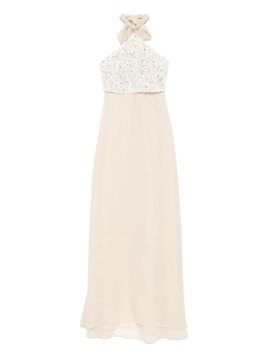 Contrast-Panel Maxi Dress