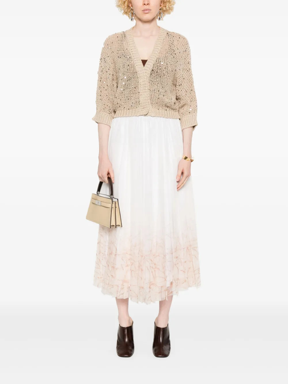 Pleated Voile Midi Skirt