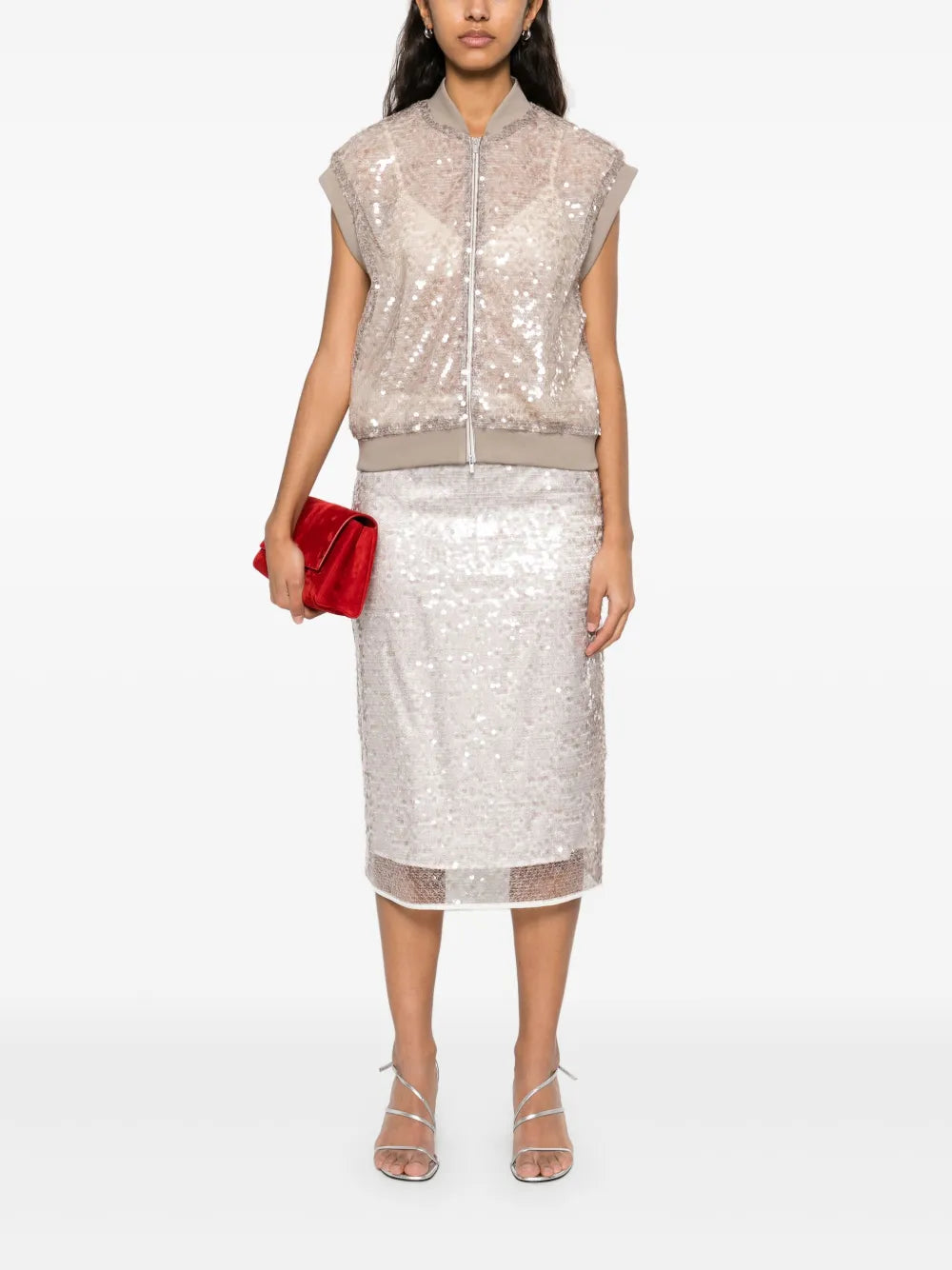 Sequin-Embellished Midi Skirt