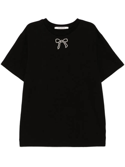 Pearl Embellished Bow T-Shirt