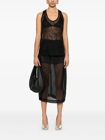 Floral-Embroidered Organza Tank Top