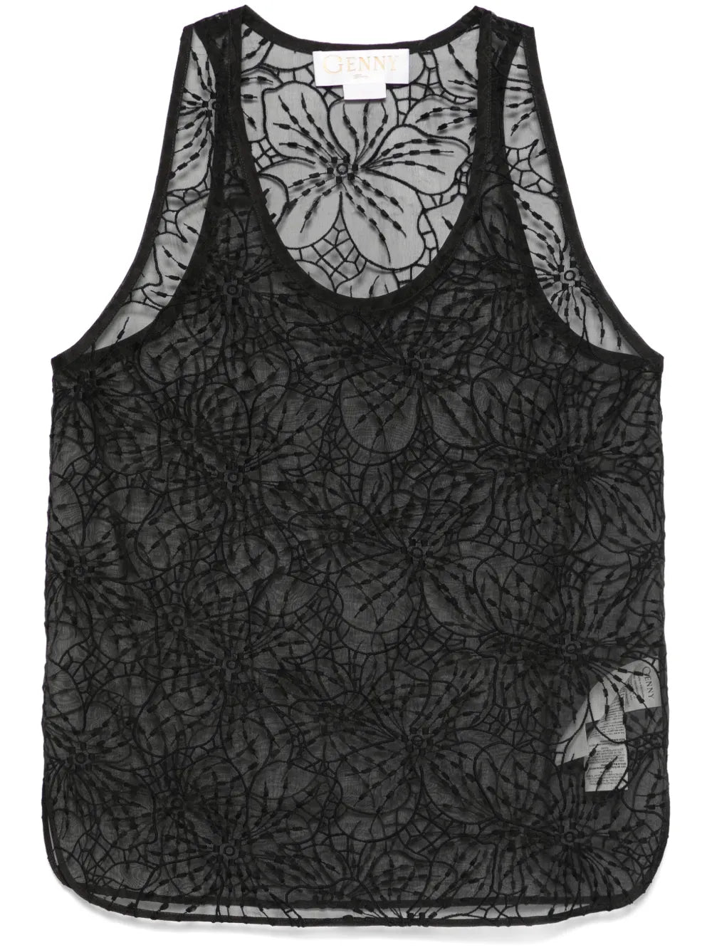 Floral-Embroidered Organza Tank Top