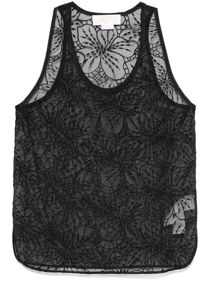 Floral-Embroidered Organza Tank Top