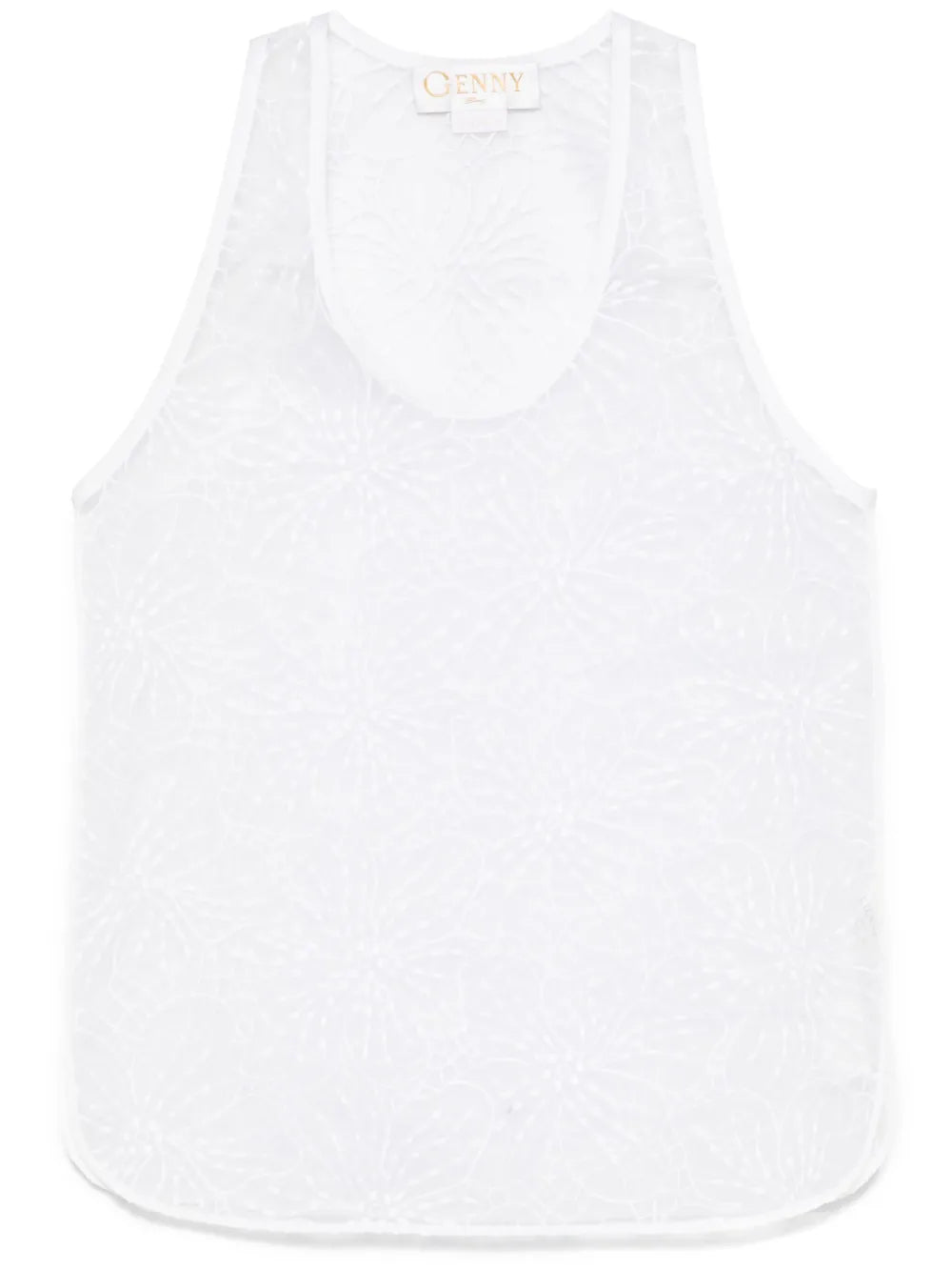 Floral-Embroidered Organza Tank Top