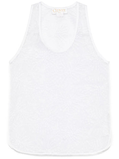 Floral-Embroidered Organza Tank Top