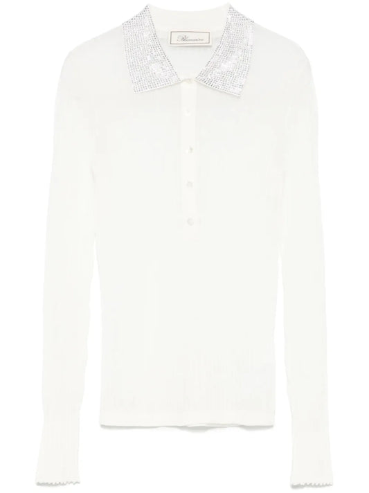 Ribbed-Knit Polo Top