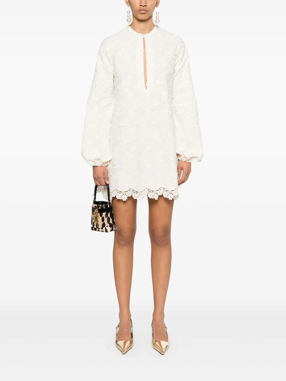 Floral-Appliqué Mini Dress