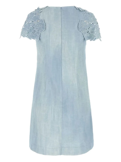 Floral-Appliqué Mini Dress