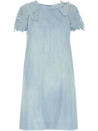 Floral-Appliqué Mini Dress