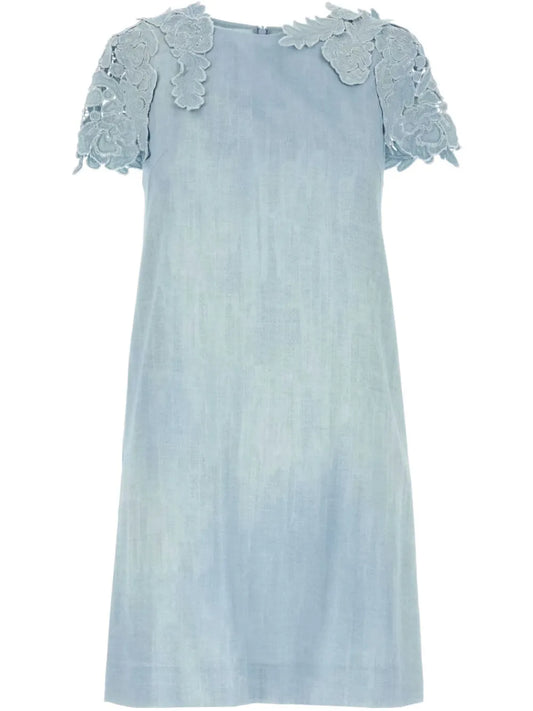 Floral-Appliqué Mini Dress