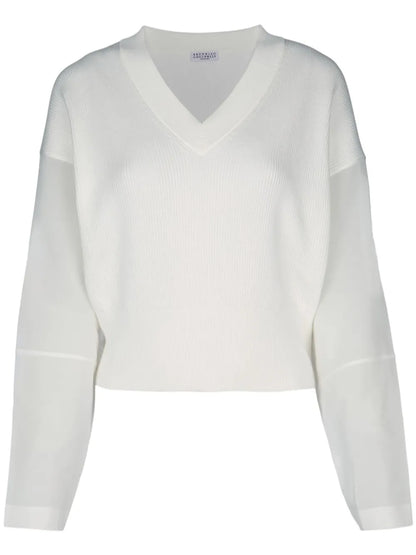 V-Neck Contrast-Panel Sweater