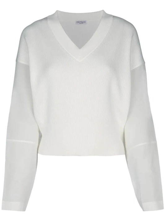 V-Neck Contrast-Panel Sweater