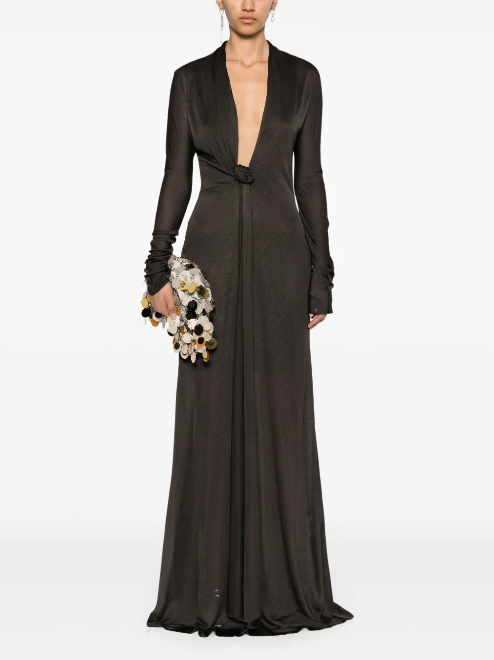 Floral-Appliqué Maxi Dress