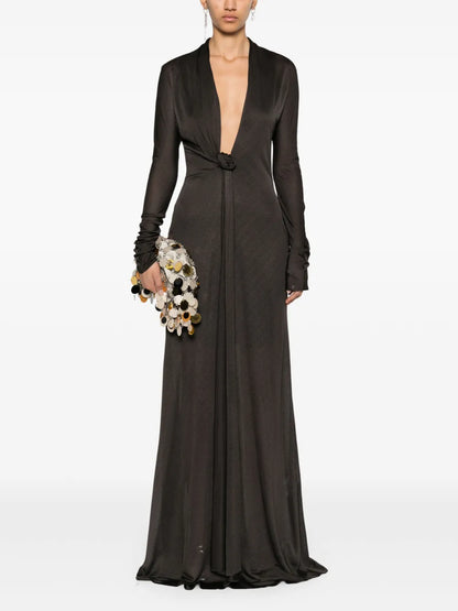 Floral-Appliqué Maxi Dress
