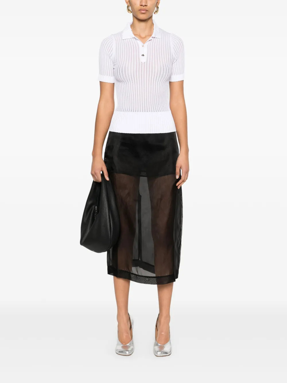 Ribbed-Knit Polo Top