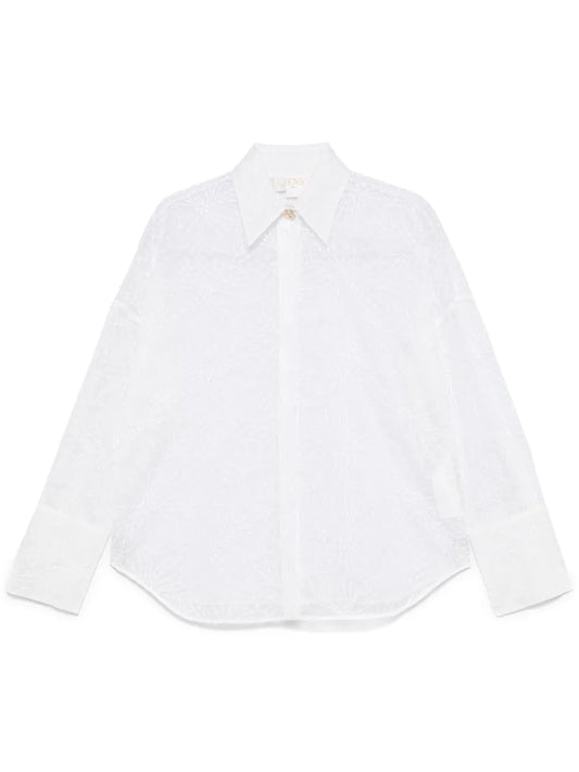 Floral-Embroidered Organza Shirt