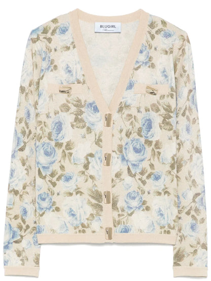 Floral-Print Lurex Cardigan