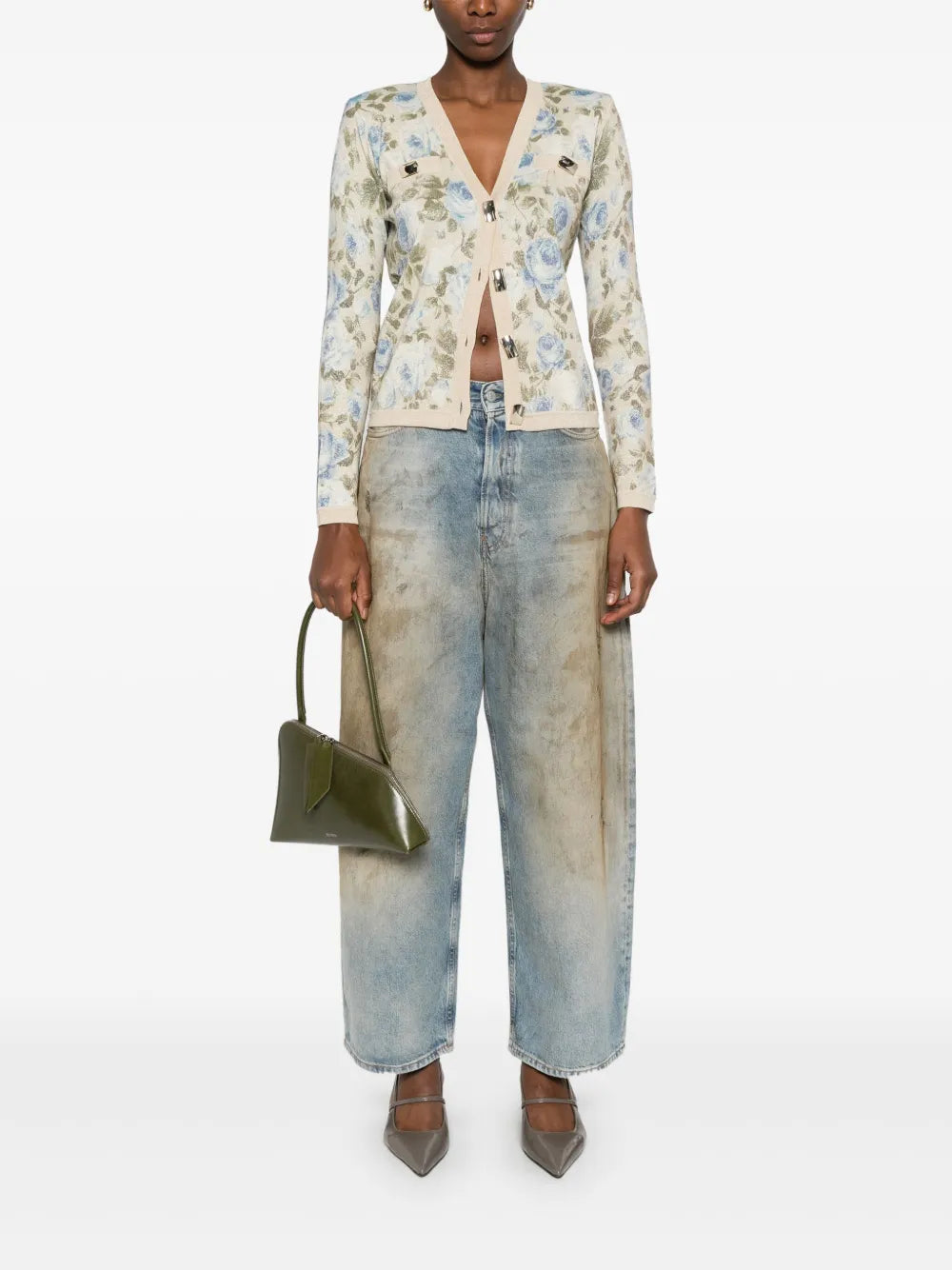 Floral-Print Lurex Cardigan
