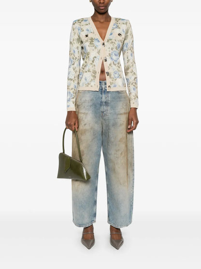 Floral-Print Lurex Cardigan