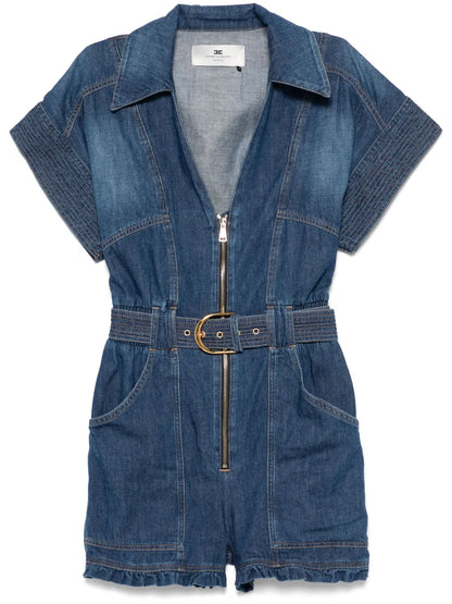 Belted Denim Romper
