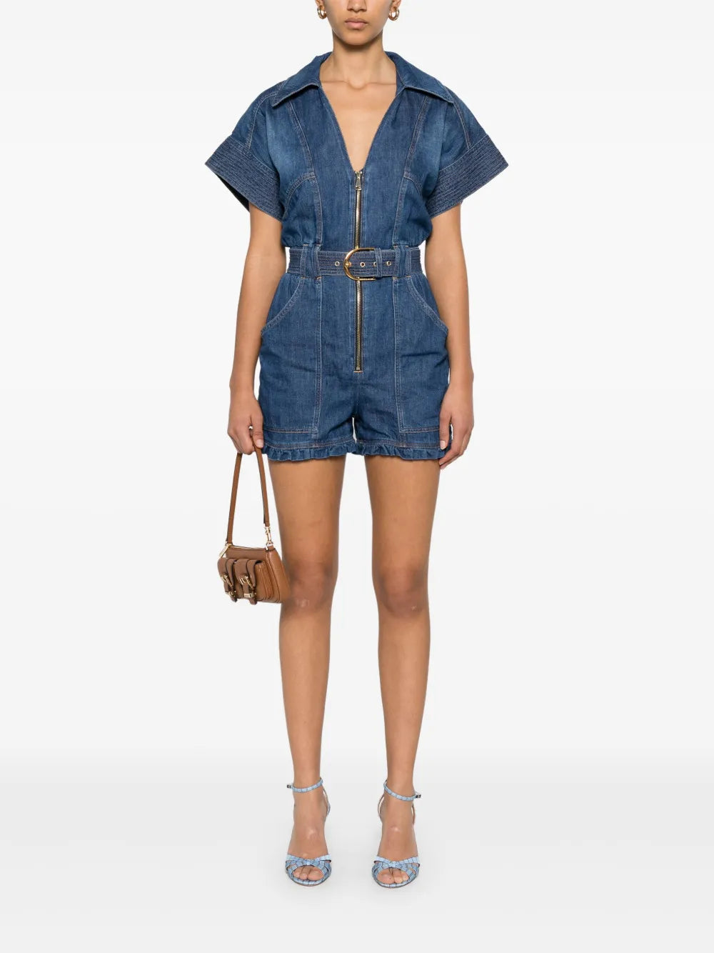 Belted Denim Romper