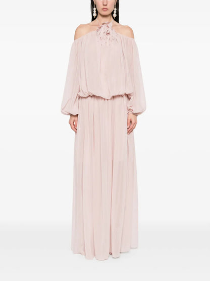Floral-Brooch Maxi Dress