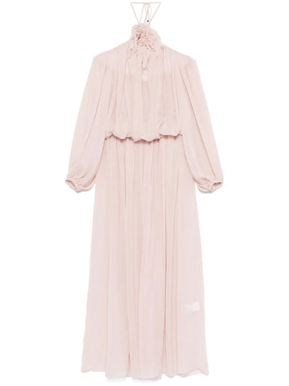 Floral-Brooch Maxi Dress