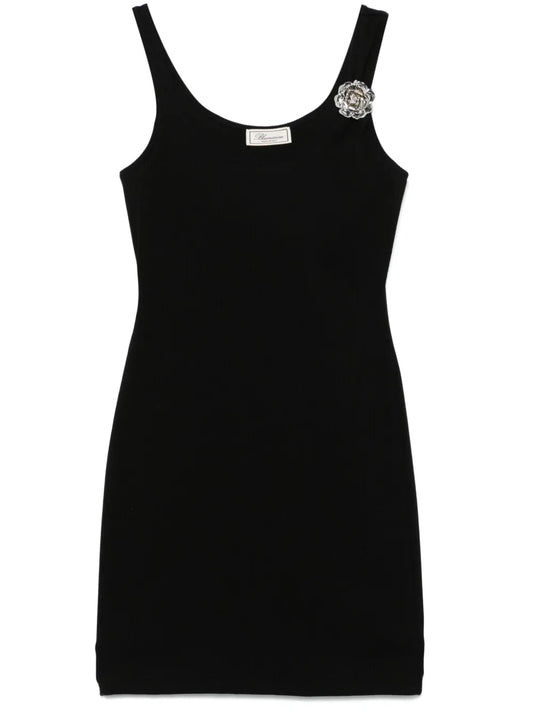 Floral-Brooch Mini Dress